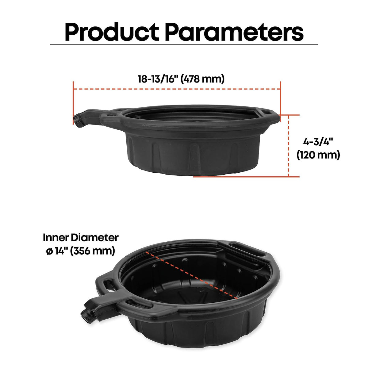 Groz 15 Quart Oil Drain Pan with Wheels & O-Ring Seal - 8" Wide Opening, Catch Basket, Leak-Proof Spout for Trucks, Cars, Fleet Maintenance (41966)