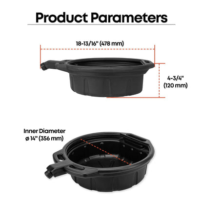 Groz 15 Quart Oil Drain Pan with Wheels & O-Ring Seal - 8" Wide Opening, Catch Basket, Leak-Proof Spout for Trucks, Cars, Fleet Maintenance (41966)