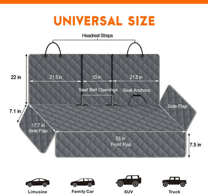Yuntec Dog Car Seat Cover, Back Seat Cover for Dogs Pet Car Seat Protector Waterproof Rear Seat Cover Durable Car Seat Cover, fits Middle Armrest for Most Cars SUVs Trucks (53” Width)- Black