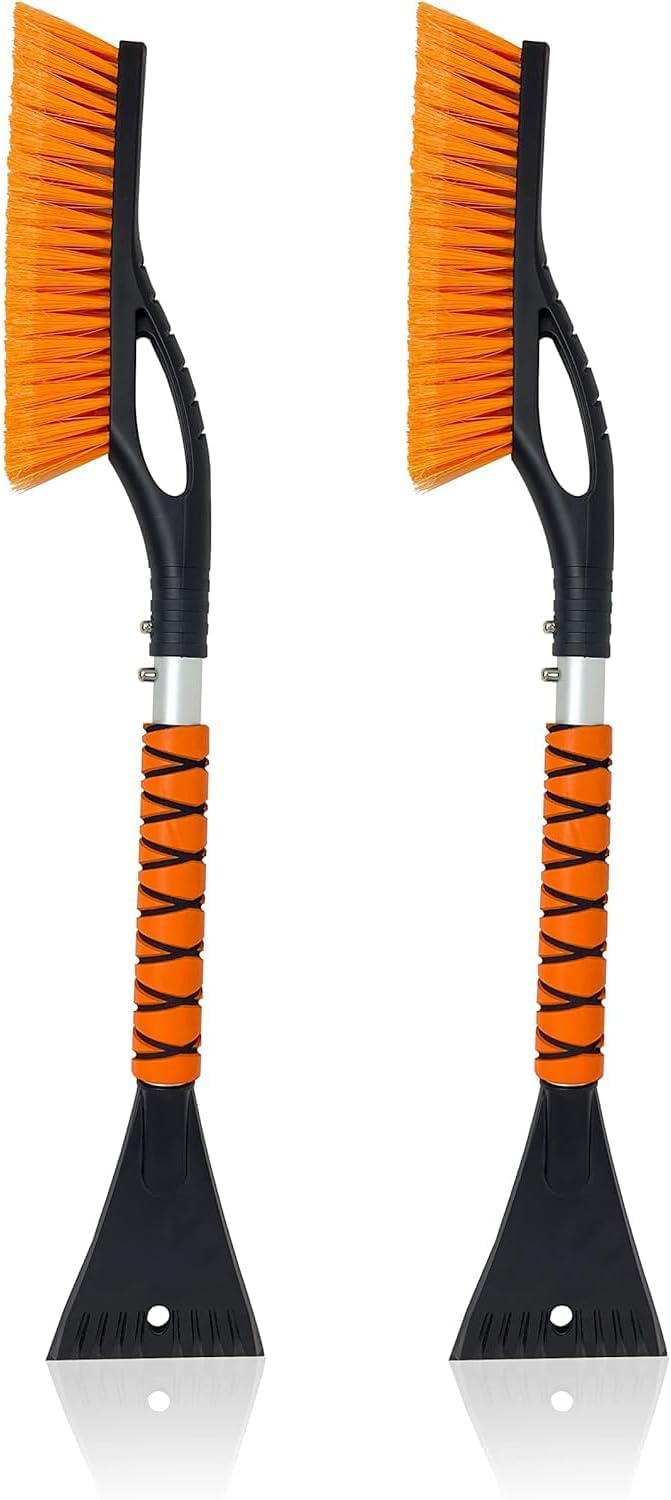 EcoNour 27" Car Snow Brush and Ice Scrapers for Car Windshield (2 Pack) | Scratch Free Bristle Head Snow Brush & Tough Window Snow Scraper with Aluminium Body | Snow Removal Winter Car Accessories