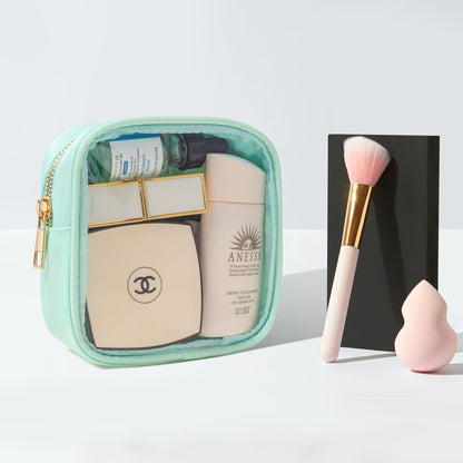 Small Clear Makeup Bag for Purse Small Cosmetic Bag Travel Size Toiletry Bags Cute Travel Makeup Bag,Coin Purse,Car Asscessories Organizer Storage Travel Essentials for Women Girls(Clear-Beige)