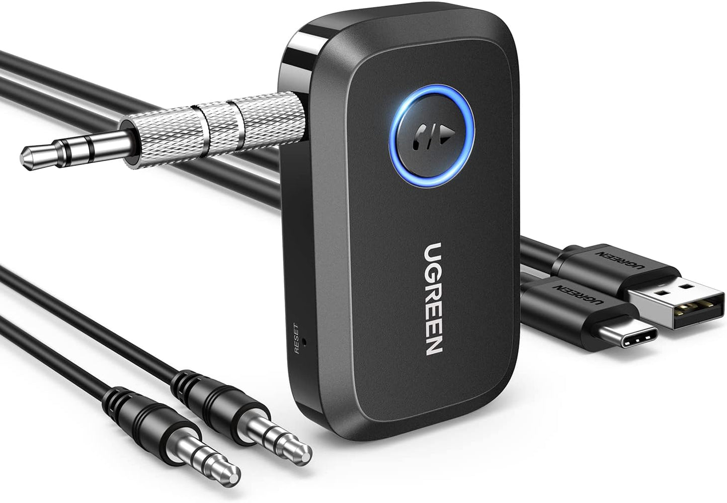 UGREEN Bluetooth 5.4 Car Adapter, Hands-Free Call & Noise Cancelling AUX to Bluetooth Adapter for Car, 3.5mm Audio Blue-Tooth Receiver for Cars Stereo Home Speaker - 15H Battery Life