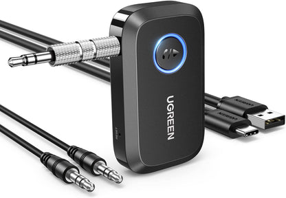 UGREEN Bluetooth 5.4 Car Adapter, Hands-Free Call & Noise Cancelling AUX to Bluetooth Adapter for Car, 3.5mm Audio Blue-Tooth Receiver for Cars Stereo Home Speaker - 15H Battery Life