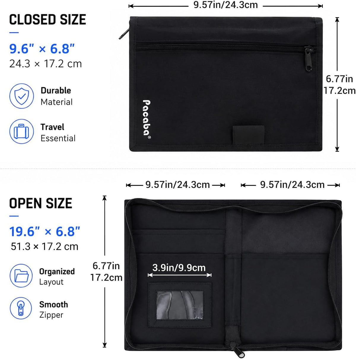 Car Registration and Insurance Card Holder, Glove Box Organizer Vehicle Document Wallet with Clear Compartments, Auto Document holder for Driver License, Car Insurance Vehicle Registration (Black)