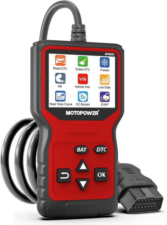 MOTOPOWER MP69033 Pro OBD2 Scanner Code Reader Check Engine Fault Light Diagnostic Scan Tool with Battery Tester