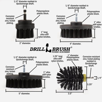 Interior Car Detailing Drill Brush Set - Soft Bristle Power Scrubber Attachments for Cleaning Car, Truck, Upholstery, Carpet, Leather, Seats, Wheels, Rims, Dash, Console, & Trim - Nylon Auto Scrubber