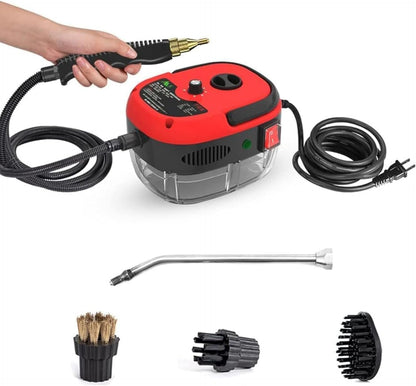 2500W Handheld Steam Cleaner High Temperature Pressurized Steam Cleaning Machine Portable Car Steamer with Brush Heads (Red)