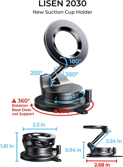 LISEN for Magsafe Car Mount, Magnetic Phone Holders for Your Car Vacuum, Phone Mount for Car Accessories for Women Men Jeep BMW, Suction Phone Holder Gifts Kits, for iPhone 17 Pro Max 16 15 14 13 12