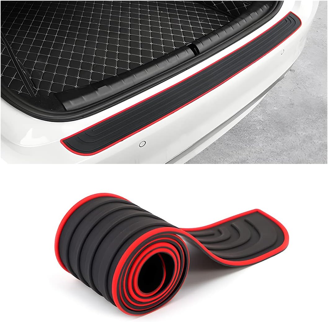 Car Rear Bumper Protector Guard, Anti-Scratch Abrasion Rubber Trunk Door Entry Sill Guard, Non-Slip Vehicle Trim Cover Protection Strip, Car Accessories for Most Cars and SUV (Black/Red/35.4" x2.7)