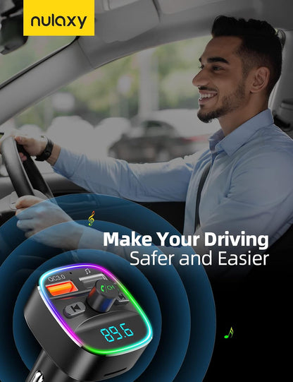 Nulaxy Bluetooth FM Transmitter, Bluetooth Car Adapter with Dual USB Charger Wireless Radio Car Kit MP3 Player Support TF Card & USB Disk, Hands-Free Calling, 7 Colors Led Backlit Light, Black