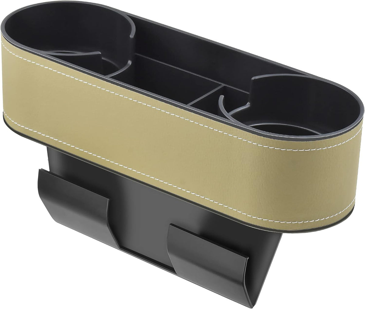 IOKONE Car Cup Holder, Auto Cup Drink Holders，Multifunctional Auto Front Seat Organizer with PU Leather Cover, Gap Filler Storage Box Coin Bucket Console Side Pocket Cell Mobile Phone Holder (Black)