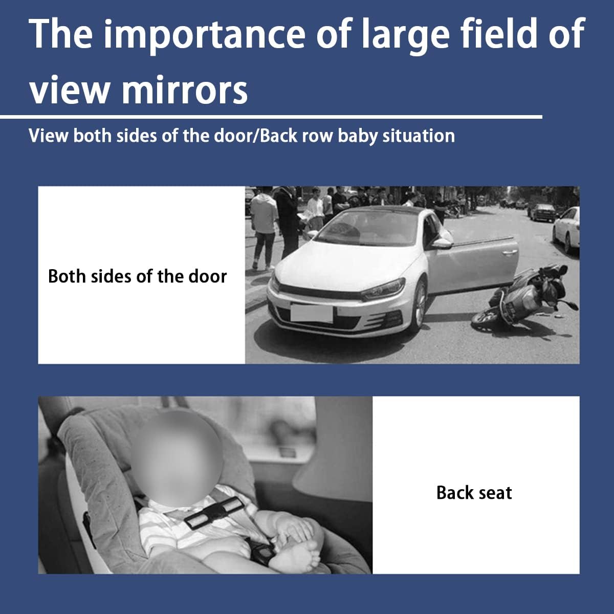 8sanlione Car Rearview Mirrors, Shock Resistant Interior Clip-on Panoramic Rear View Mirror for Car, Wide Viewing Range, 12 inch HD Universal Use for Cars, SUVs, Trucks, Vehicles (White)