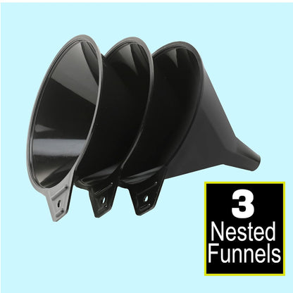Oil Funnel Set (Orange, 4-Pack) – Plastic Funnels for Automotive Use – Funnels for Kitchen Use Filling Bottles and containers – Funnel for Water Bottles, Gas, Car Oil, Lubricants and Fluids