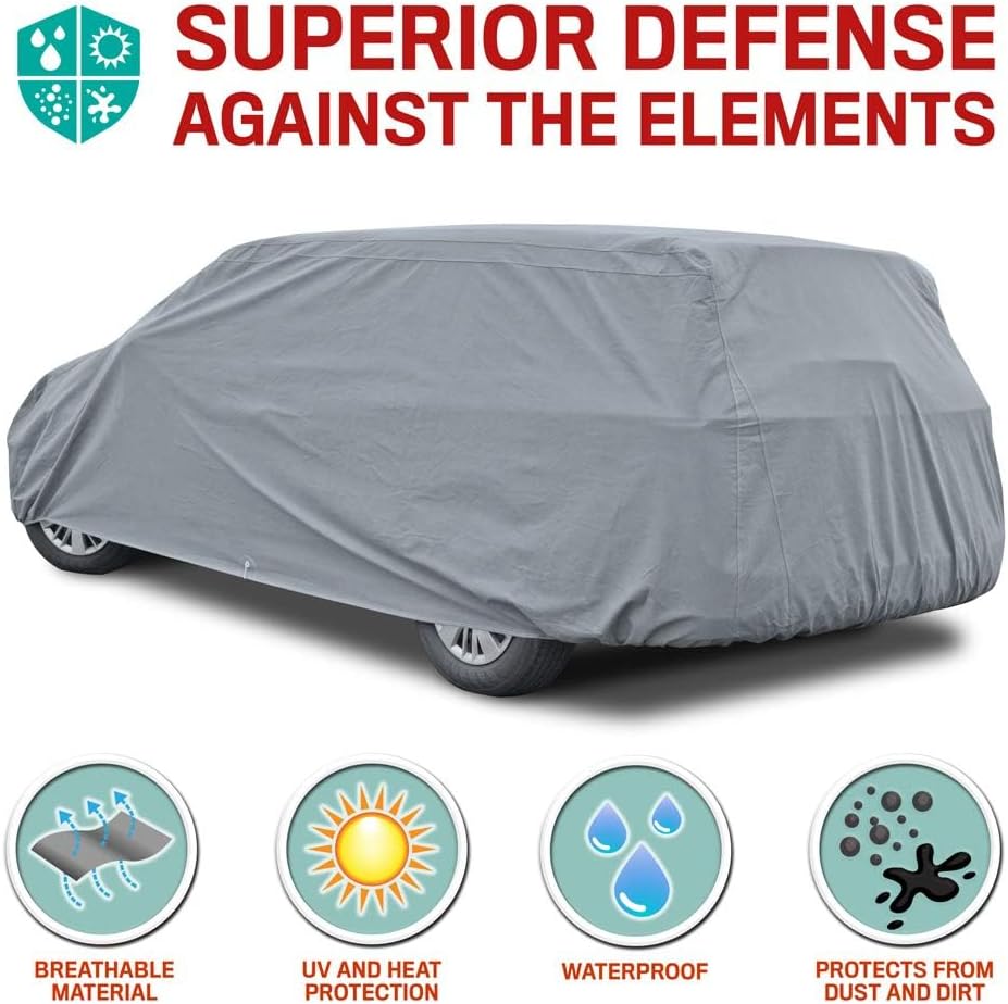 Motor Trend 4-Layer 4-Season Auto (Waterproof Outdoor UV Protection for Heavy Duty Use Full Car Cover for Vans, Suvs, Crossovers up to 210")