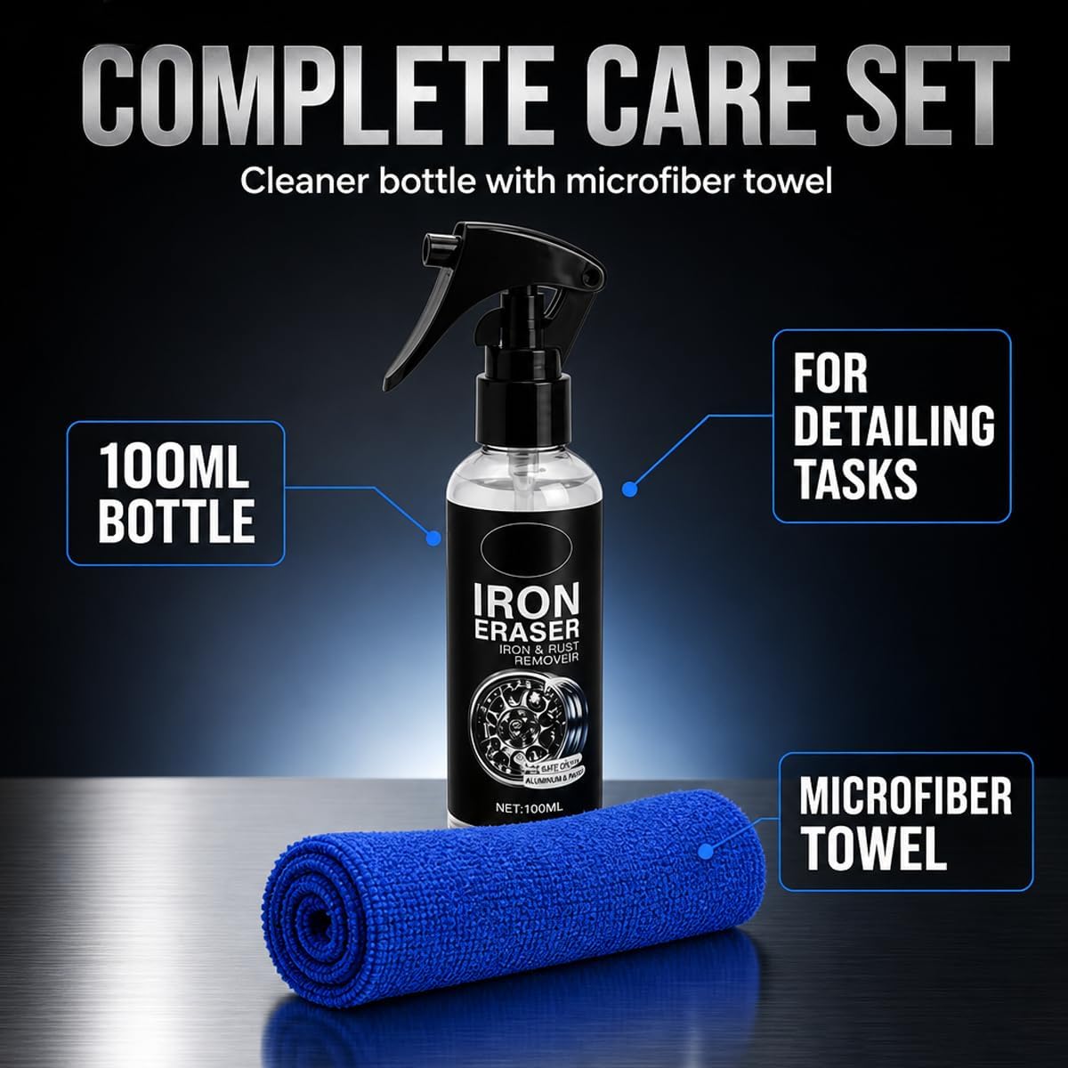 Iron Eraser Rust Remover Spray, Iron Eraser Iron and Rust Remover for Car Wheels and Paint, Fast Acting Rust and Brake Dust Remover, Professional Automotive Surface Cleaning(100ML)