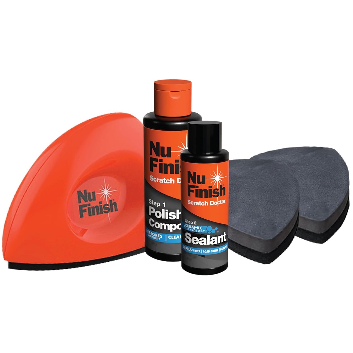 Nu Finish Glass Restore & Repel Kit, Two Step Regimen for Car Windshield, Includes Polishing Compound, Ceramic Sealant, Precision Applicator Tool, and 2 Reusable Sponges