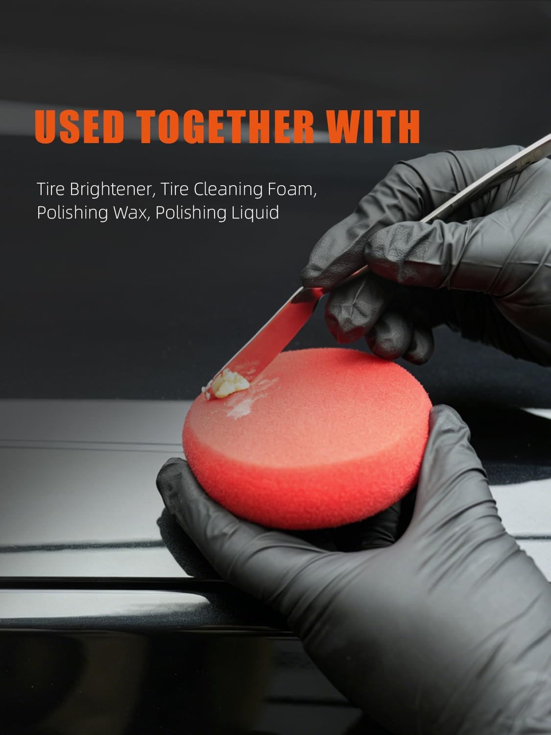 SPTA Tire Shine Applicator, 6Pcs Foam Applicator Pads, Round Shape Side Pressing Hand Polishing Sponge Pads Kit Tire Shine Applicator Pad Tire Dressing Applicator Pad for Applying Tire Shine