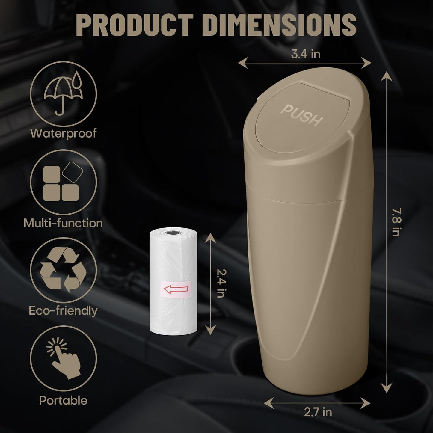 Car Trash Can Bin with Lid - Car Garbage Can Cup Holder - Pink Mini Leakproof Vehicle Garbage Bin with 20pcs Trash Bags - Automobile Organizers and Storage for Front Back Seat Accessories