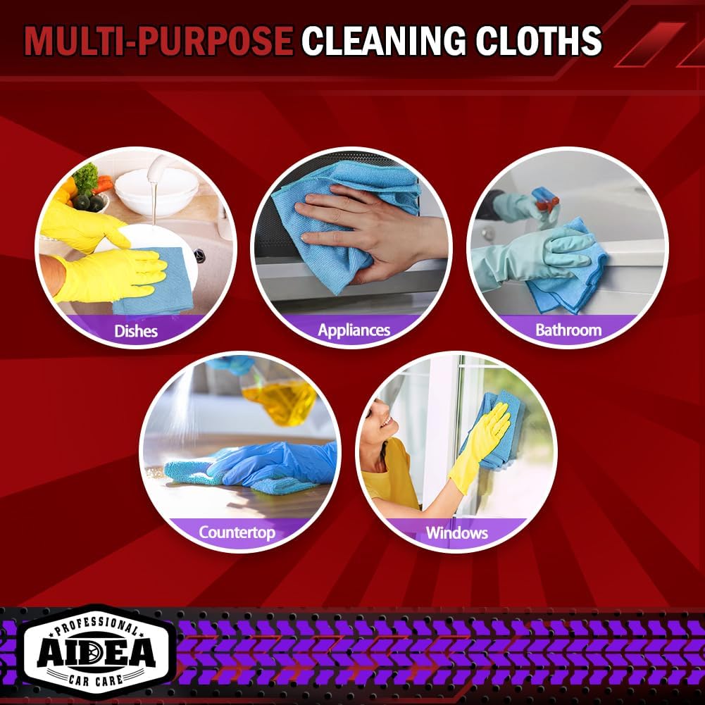 AIDEA Microfiber Cleaning Cloth, 50PK, Microfiber Towels for Cars, Premium Wash Cloths, Dusting Cloth Cleaning Rags, Absorbent Towels for SUVs, House, Kitchen, Window, Cleaning Supplies12×12"