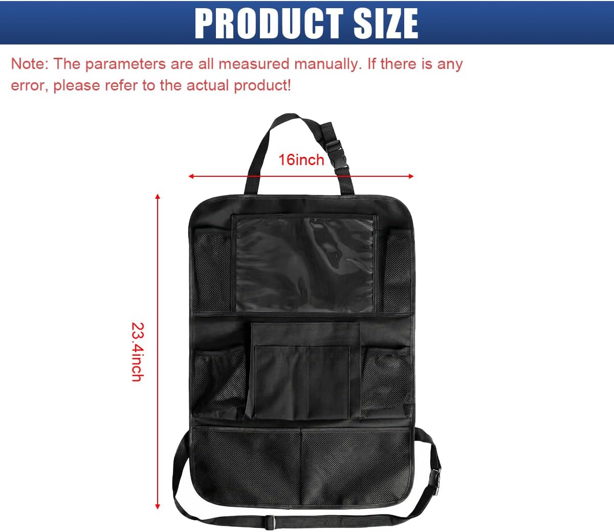 Craedli Car Backseat Organizer, Oxford Cloth Auto Seat Kick Mats with Clear Tablet Holder & 9 Pockets, Waterproof Back Seat Protector, Universal Car Road Trip Storage Essential (1PC)