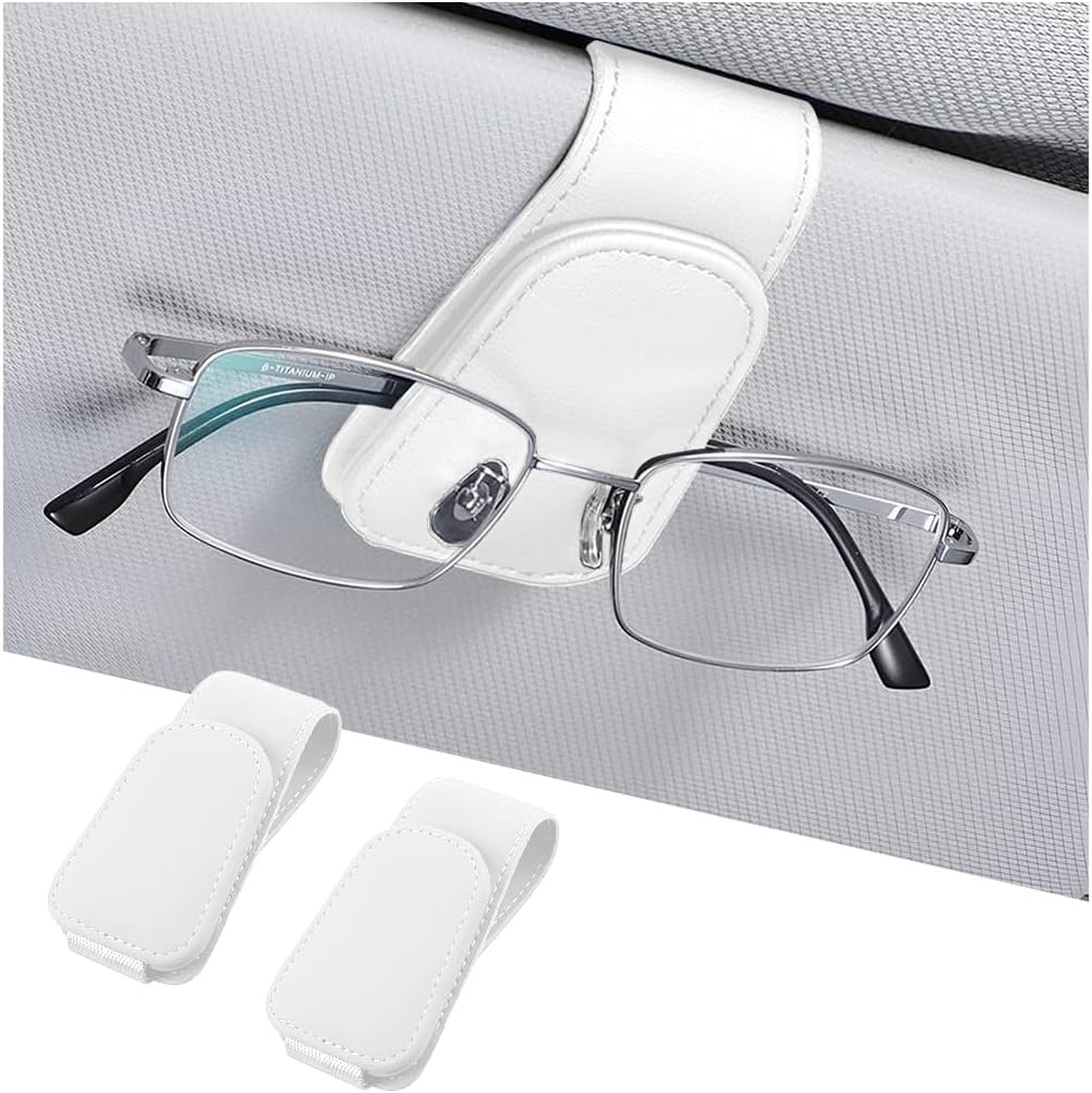 AICEL Sunglasses Holders for Car Sun Visor, Leather Eyeglasses Hanger Mounter, Magnetic Glasses Holder and Ticket Card Clip, Auto Interior Accessories Universal for SUV Pickup Truck