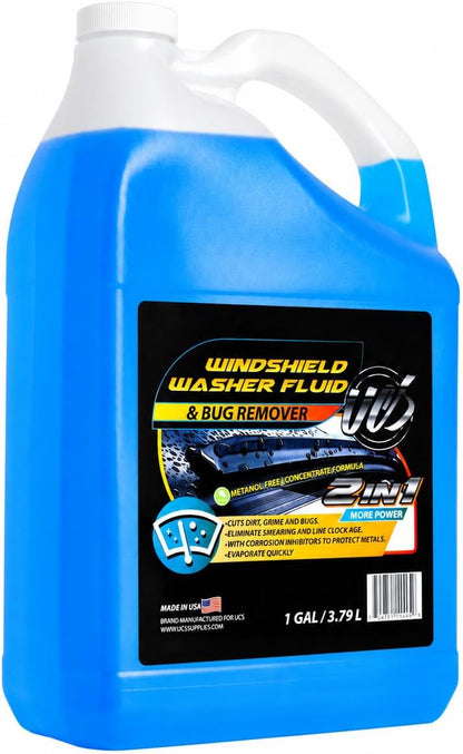 UCS 2-in-1 Windshield Washer Fluid 2-Pack (1 Gallon Each, 256 fl oz Total) – Ready to Use, Streak-Free Formula, All-Weather Cleaning, Removes Bugs, Dirt & Road Grime – Premium Windshield Cleaner
