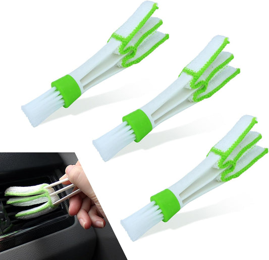 Set of 3 Mini Duster for Car Air Vent, 3 Arms Blinds Duster, Automotive Air Conditioner Cleaner and Brush, Cleaning Tools for Window Blinds, Keyboard, Air Conditioner Vents, Fans (Green)