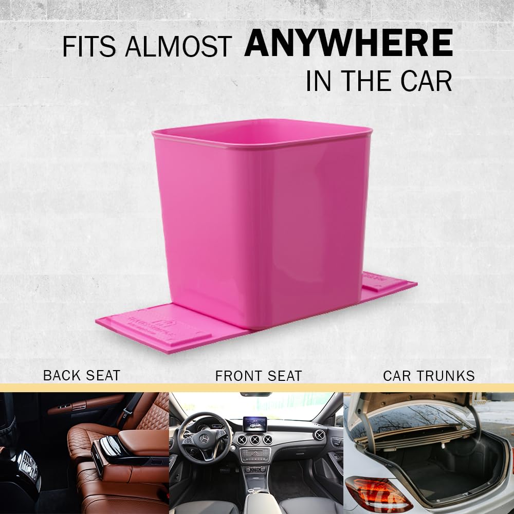 Car Trash Can for Vehicles Leakproof Compact Garbage Bin w/Stability Flap, Anti-Slip Base, Portable Trash Holder for Cars, Trucks, SUVs, Minivans (Black, Large)