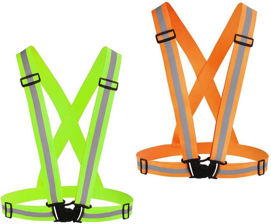 Chiwo Reflective Vest Running Gear 2Pack, High Visibility Adjustable Safety Ves for Night Cycling,Hiking, Jogging,Dog Walking
