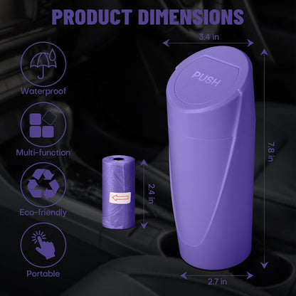 Car Trash Can Bin with Lid - Car Garbage Can Cup Holder - Pink Mini Leakproof Vehicle Garbage Bin with 20pcs Trash Bags - Automobile Organizers and Storage for Front Back Seat Accessories
