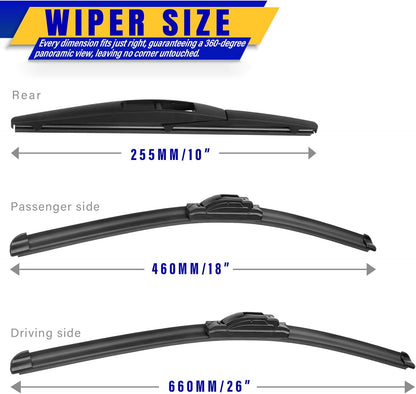 3 wipers Replacement for 2012-2018 Subaru Forester/2015-2019 Subaru Outback, Windshield Wiper Blades Original Equipment Replacement - 26"/17"/14" (Set of 3) U/J HOOK - Colors A
