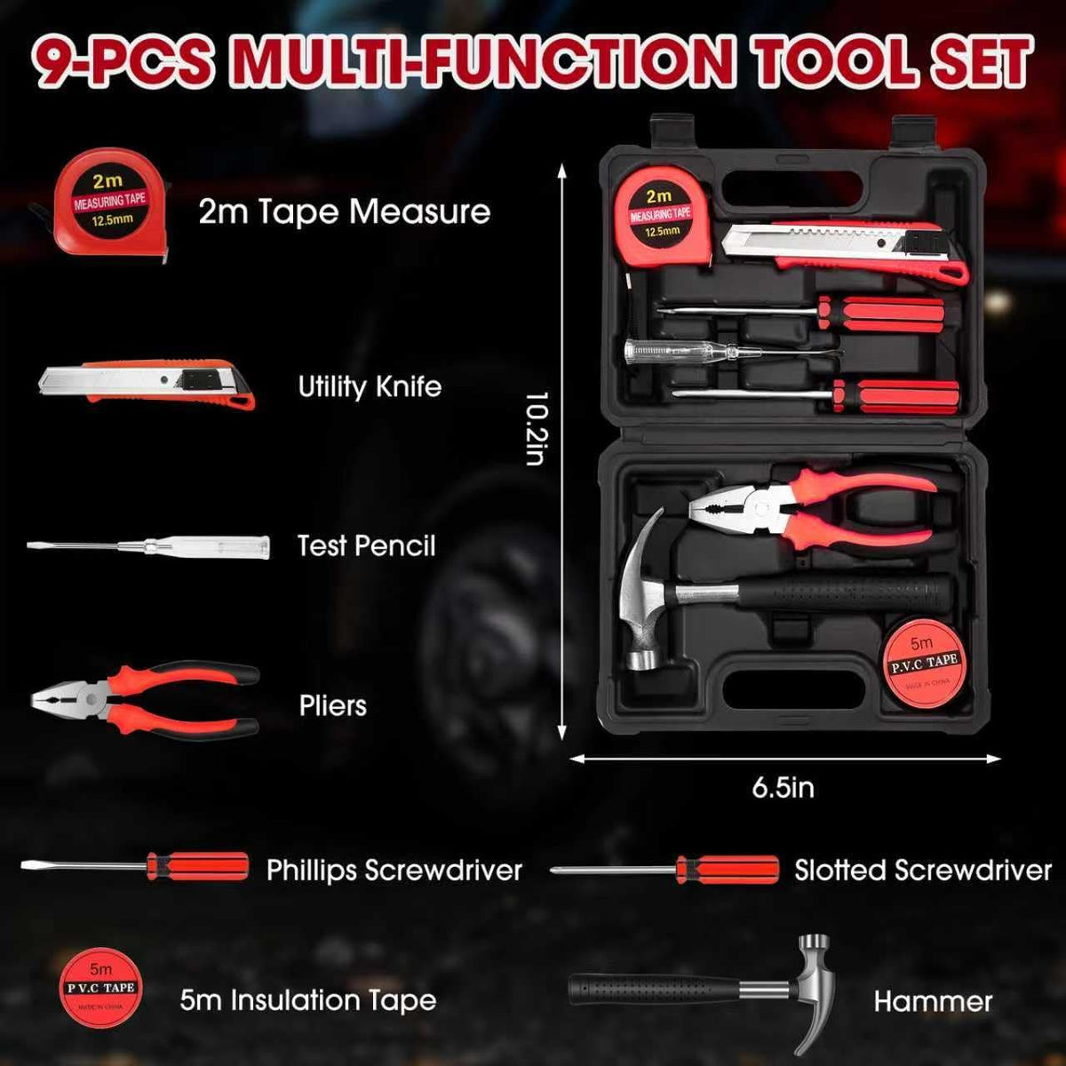 Roadside Car Emergency Kit, Winter Car Safety Kit with 10FT Jumper Cables, Tow Strap, Tool Kit, Reflective Warning Triangle, Road Trip Essentials, for New Drivers, Teens