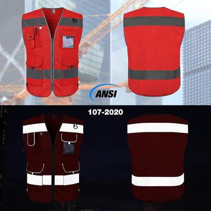TCCFCCT Safety Vest for Men Women 9 Pockets High Visibility Vest for Safety, Reflective Work Vest with Reflective Strips, Meets ANSI/ISEA Standards, (Yellow, Large)