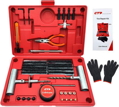CTR Heavy Duty Tire Plug Kit - 68pcs All-in-One Universal Tire Repair Kit with Plugs, Professional Tools for Tubeless Tyre Flats for Cars, Truck, RV, SUV, ATV, Motorcycle, Tractor, Trailer - GE0001