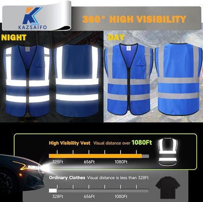 Hi Vis Reflective Safety Vest for Men Women with Chest Pocket Mesh High Visibility Class 2 Construction Vest,Meets ANSI/ISEA Standard(KZ179-Yellow-L)