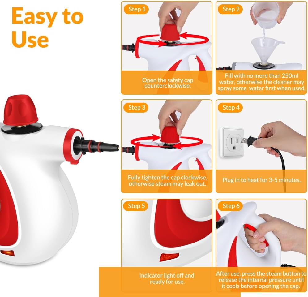 Handheld Pressurized Steam Cleaner with 12 pcs Accessories, Steamer for Cleaning, Steam Cleaner for Home Use, Steamer for Cleaning Car, Furniture, Floor, Upholstery, Grout and Tile, Deep Gray