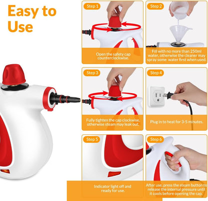 Handheld Pressurized Steam Cleaner with 12 pcs Accessories, Steamer for Cleaning, Steam Cleaner for Home Use, Steamer for Cleaning Car, Furniture, Floor, Upholstery, Grout and Tile, Deep Gray