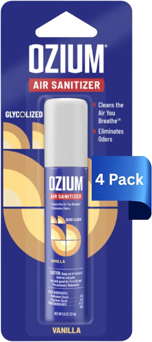 Ozium 0.8 oz. Air Sanitizer & Odor Eliminator for Homes, Cars, Offices and More, Vanilla Scent, Pack of 4