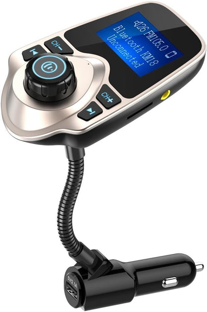 Nulaxy KM18 Bluetooth 5.4 Car Adapter with 1.44" Clear Display & Flexible Gooseneck - FM Radio Transmitter & Bluetooth Receiver for Hands-Free Calls, Wireless Music via BT/FM/AUX/TF, USB Car Charger