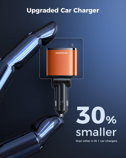 Retractable Car Charger, SUPERONE 99W Car Phone Charger with Cables Fast Charging, USB C Car Charger Adapter for iPhone 17 16 15 14 13 12, Samsung, Black