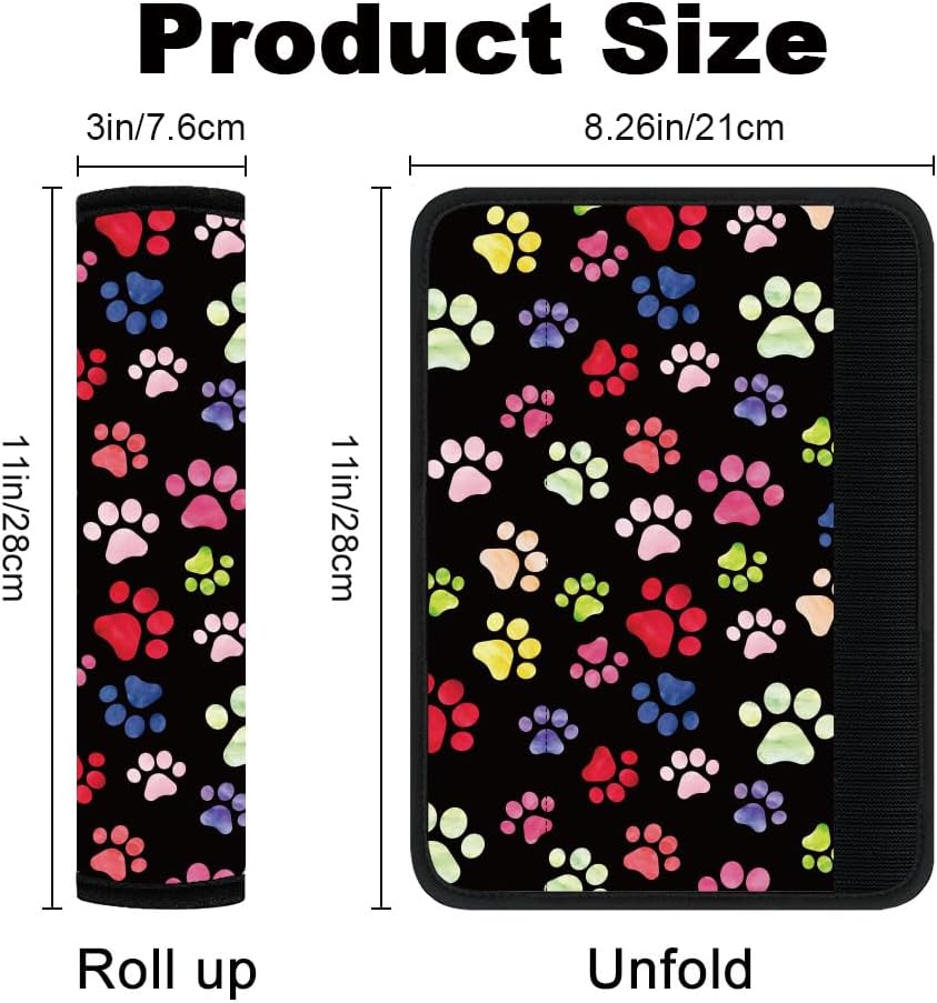 2Pcs Soft Auto Seat Belt Cover Pad Cute Cat Print Colorful Car Seatbelt Shoulder Cushion for Comfortable Driving, Compatible with All Cars' Seatbelt and Backpack Straps
