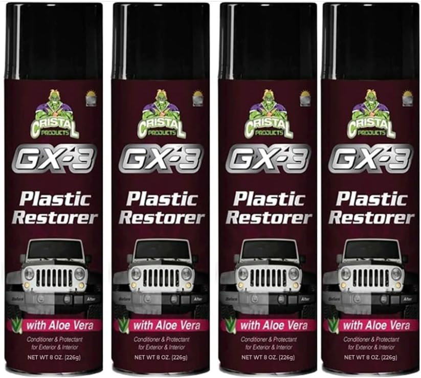 Cristal Products GX-3 Plastic Restorer – Black Plastic Restorer for Cars & Automotive Trim Restorer – Interior Car Cleaner & Exterior Faded Plastic, Vinyl & Rubber Renewer with Aloe Vera (8 fl oz)
