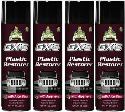 Cristal Products GX-3 Plastic Restorer – Black Plastic Restorer for Cars & Automotive Trim Restorer – Interior Car Cleaner & Exterior Faded Plastic, Vinyl & Rubber Renewer with Aloe Vera (8 fl oz)