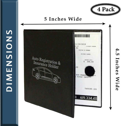 W4W Auto Registration Insurance & ID Card Holder - 4 PACK - Perfect for any Car, Truck, Motorcycle, Trailer or Boat - Strong Closure, Men & Women