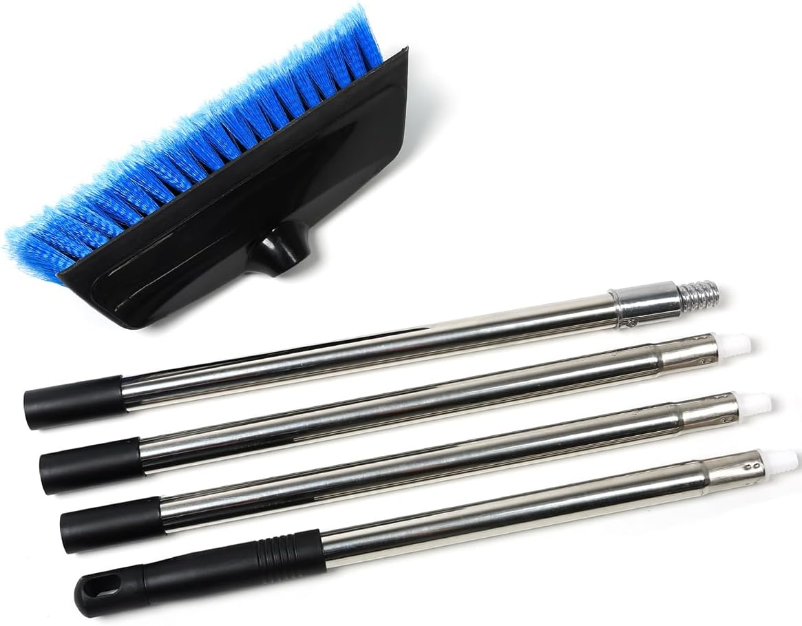 52" Car Wash Brush with Long Handle | Built-in Rubber Squeegee & Rubber Bumper | Lightweight extendable Handle | Soft Bristle Brush for Car, RV, Boat, Solar Panel, Deck Washing