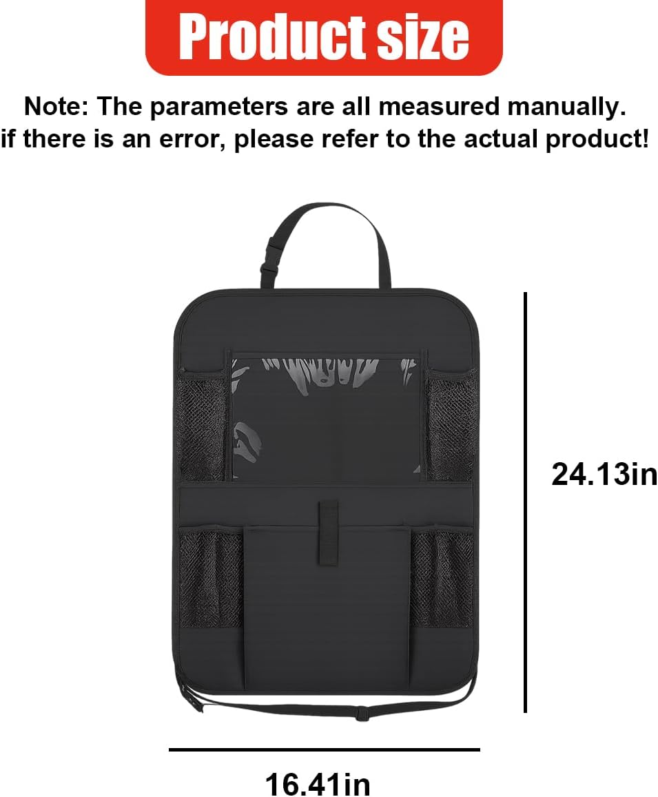 2PCS Car Backseat Organizer, Waterproof Oxford Fabric Car Seat Protector with 10" Touch Screen Tablet Holder and 5 Storage Pockets, Universal Auto Kick Mats Road Trip Accessories (Black)