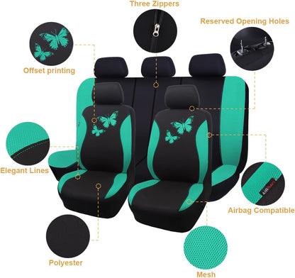 Flying Banner Butterfly car seat Covers ful Set Fashion Universal Lady Woman Female Rear Bench Split Colorized (Pink, 2 Fronts - Lace)
