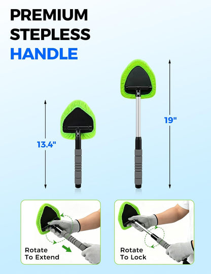 XINDELL 24-inch Windshield Cleaner Tool – Upgrade Large Head Car Interior&Exterior Window Cleaning Kit with Extendable Handle & 4 Microfiber Pads, Auto Wiper Brush for Car, Trucks, SUVs, RVs & Home