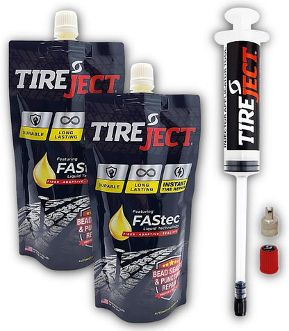 TireJect Automotive Compact Car 2-in-1 Tire Sealant & Bead Sealer Kit for tire Repair of leaks and punctures