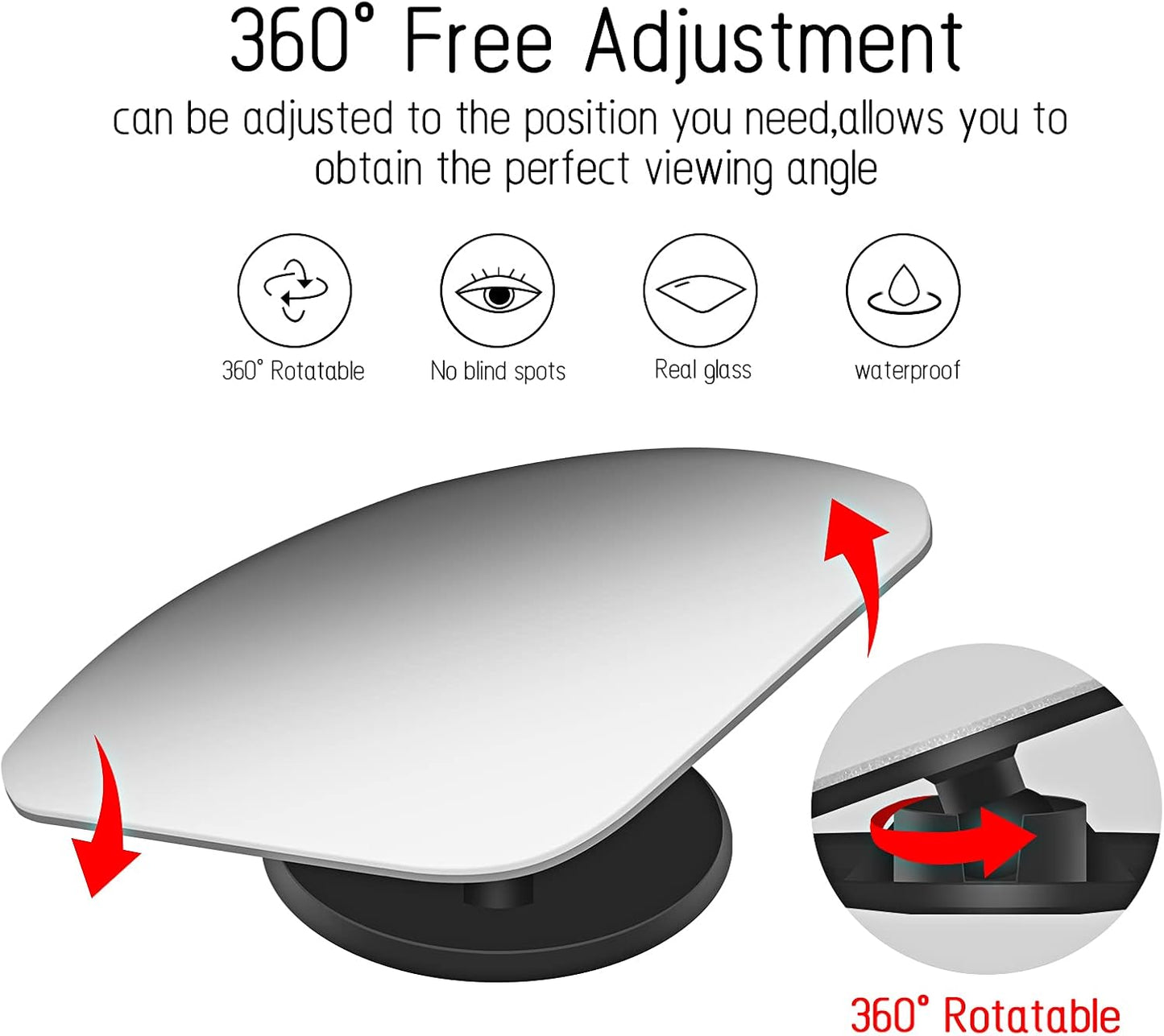 2 pcs Blind Spot Mirrors, 2" Round HD Glass Convex 360° Wide Angle Side Rear View Mirror with ABS Housing for Cars SUV and Trucks, Black, Pack of 2